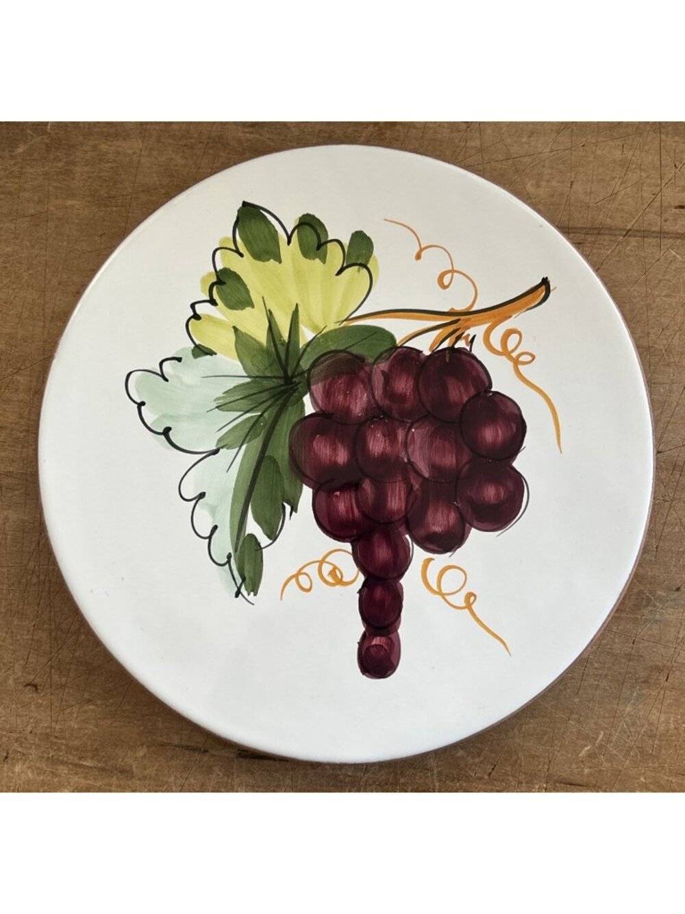 Pier 1 Imports Vintage Handpainted Ceramic Trivet Grapes Glossy Finish Italy